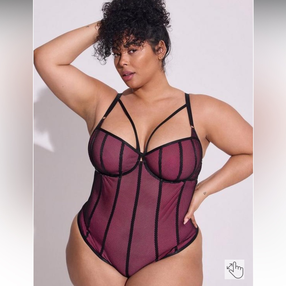 Torrid Fishnet And Satin Binding Bodysuit